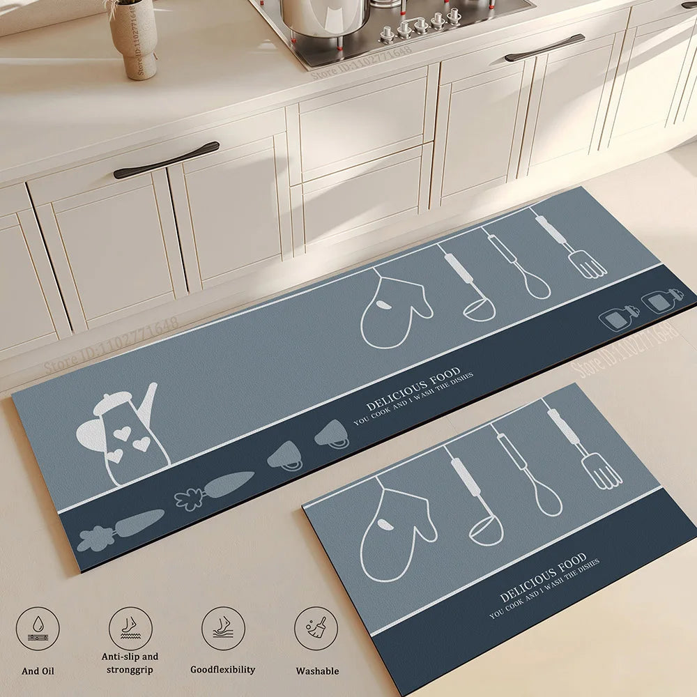 Absorbent Kitchen Floor Mat Anti-Slip Carpet Rug Simple Bathroom Entrance Mat Home Decor Living Room Long Area Rug Antifatigue