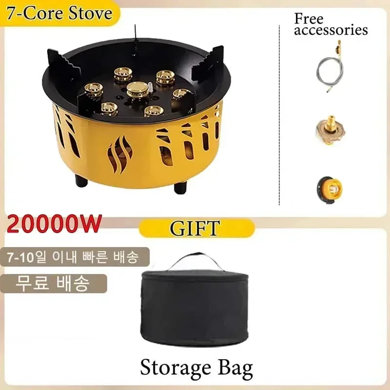 19800W 7-Core Camping Stove High-Power Gase Burner Windproof Stove Electronic ignition Outdoor Stoves Hiking Camping