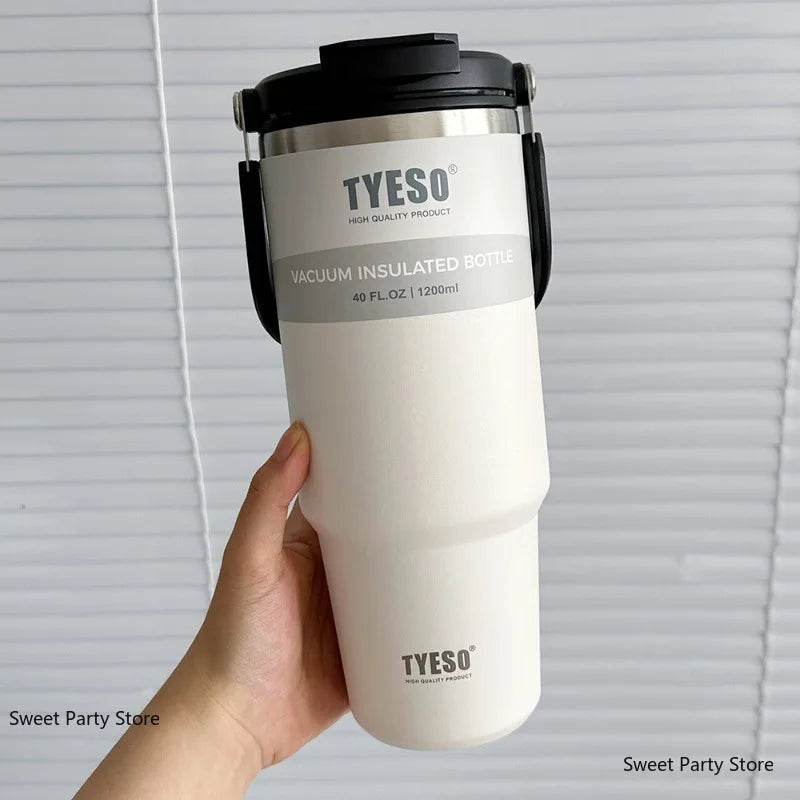 Tyeso 600/750/900/1050/1200ML Stainless Steel Thermos Bottle Car Coffee Cup Sports Water Bottles Keeps Cold and Heat Thermal Mug