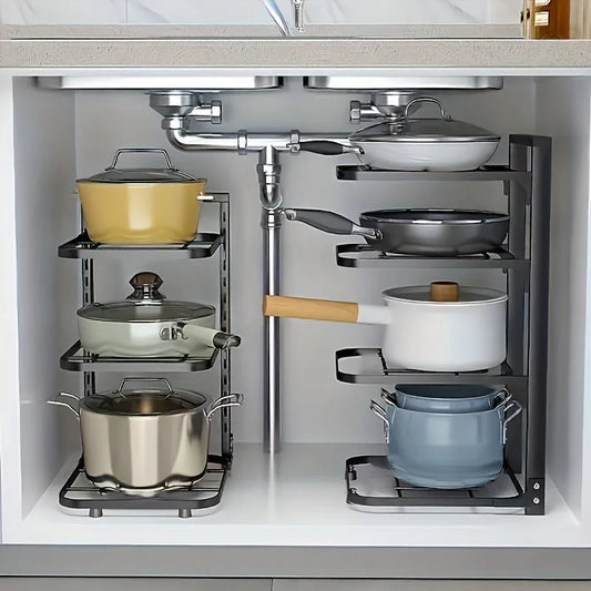 Adjustable Multi-Layer Stainless Steel Pot & Pan Rack Organizer – Kitchen Storage Shelf
