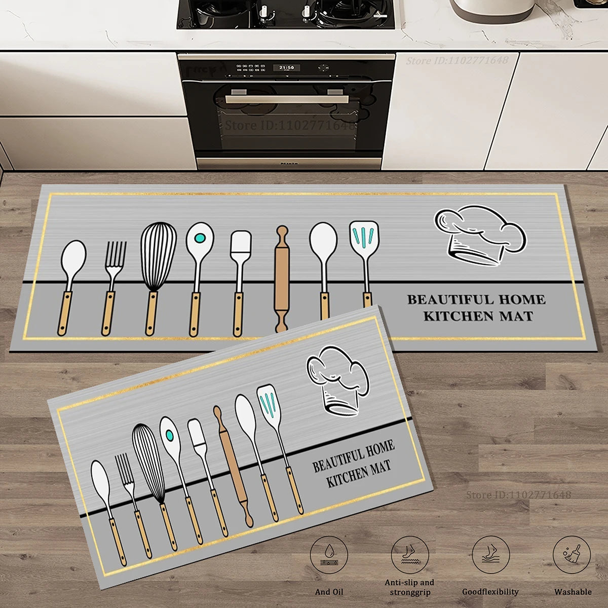 Kitchen Corner Floor Mat Waterproof Carpet Non-slip Foot Mats Long Carpets Rug Black Plaid Home Decoration Rugs Washable Mat
