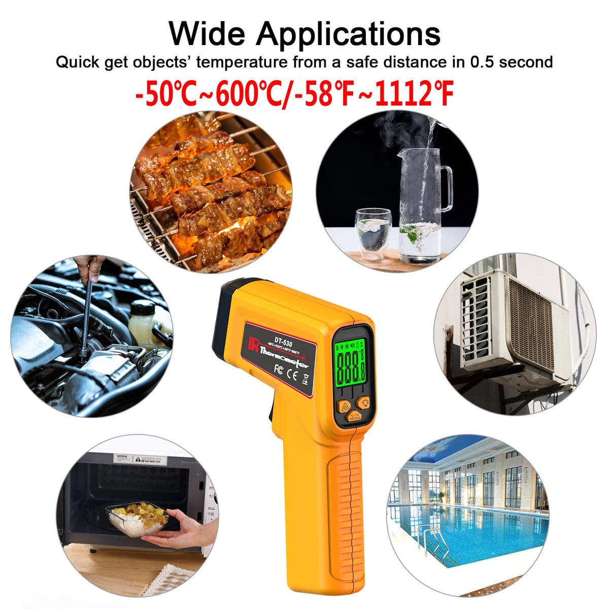 Infrared Thermometer Non-Contact Food Thermometer Gun Household Temperature Thermometer Digital for Kitchen Cooking Tools 530℃