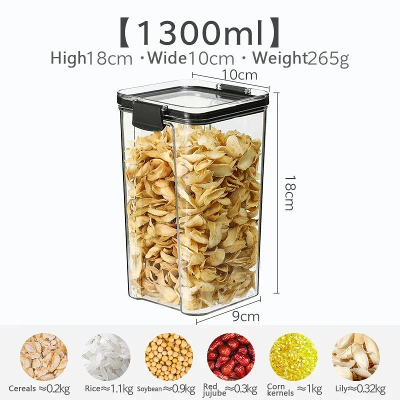 460/700/950/1300/1800ml Thick Sealed Storage Tank Transparent Square Dried Fruit Storage Box Kitchen Grain Storage Jar Container