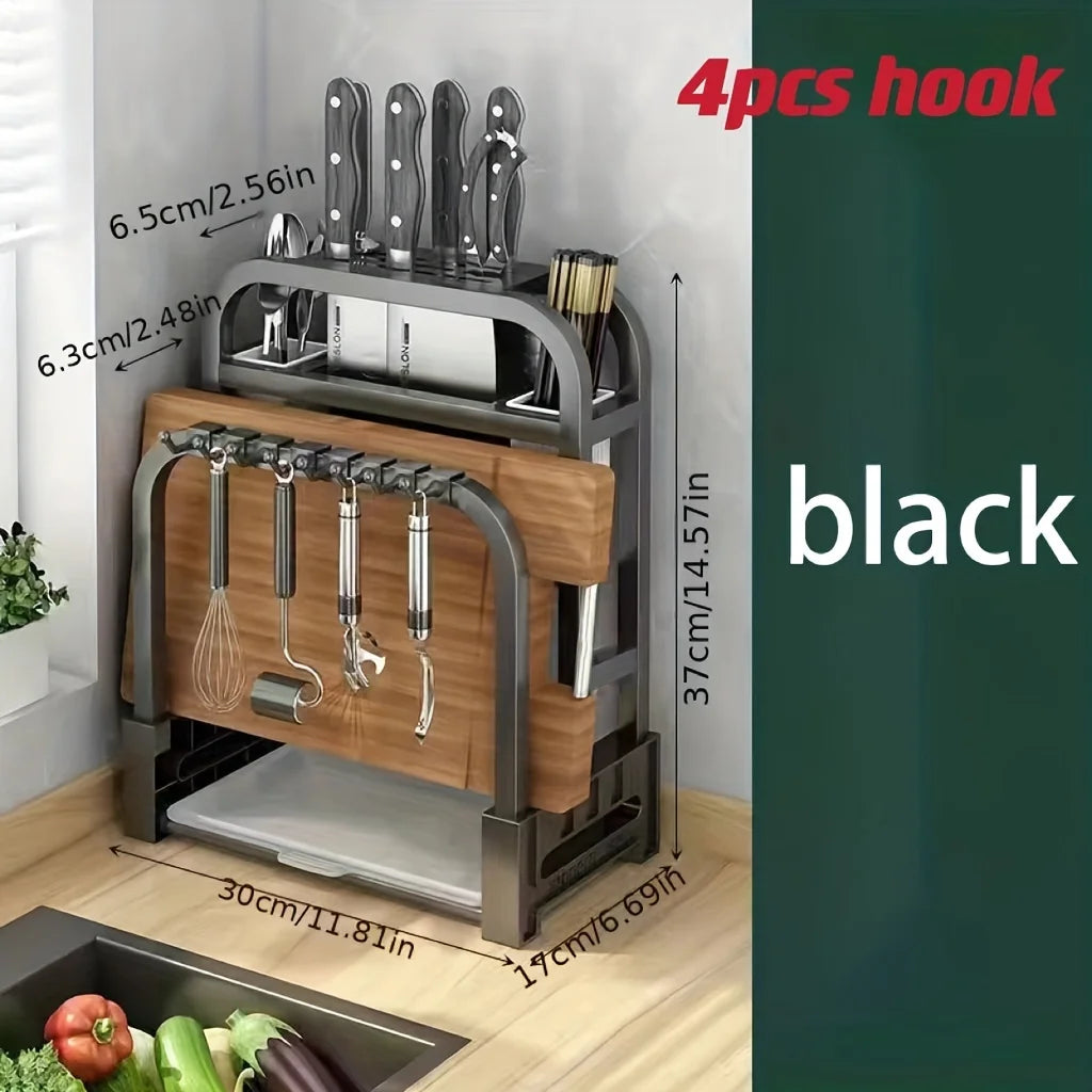 Kitchenley Stainless Steel Knife & Cutting Board Integrated Storage Rack – Countertop Holder for Kitchen Organization