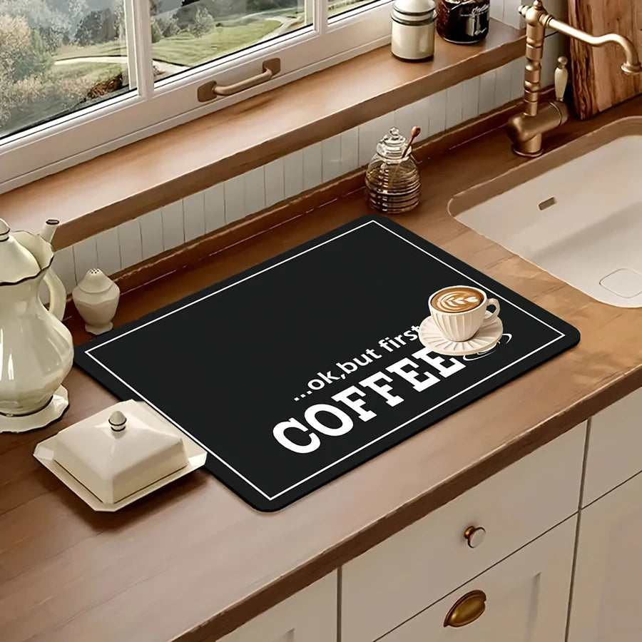 Coffee Machine Mat with Black Letter Print – Kitchen Counter Pad & Appliance Mat