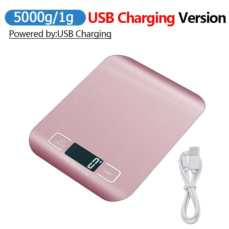 5kg/10kg Rechargeable Kitchen Scale LCD Display Stainless Steel Electronic Scales Home Jewelry Food Snacks Weighing Baking Tools