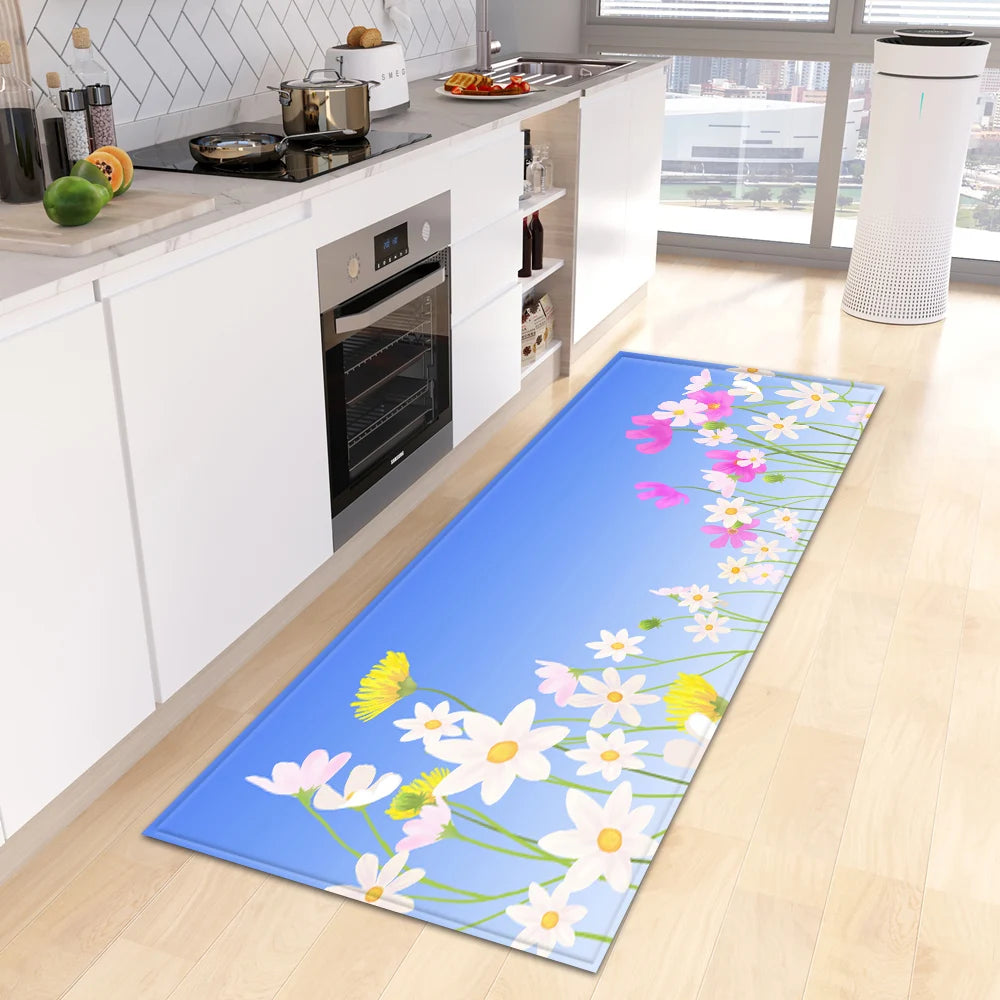 VIKAMA Green tropical leaves Kitchen Mat Entrance Doormat Non-slip Washable Kitchen Carpet Living Room Hallway Rugs Bedside Rugs