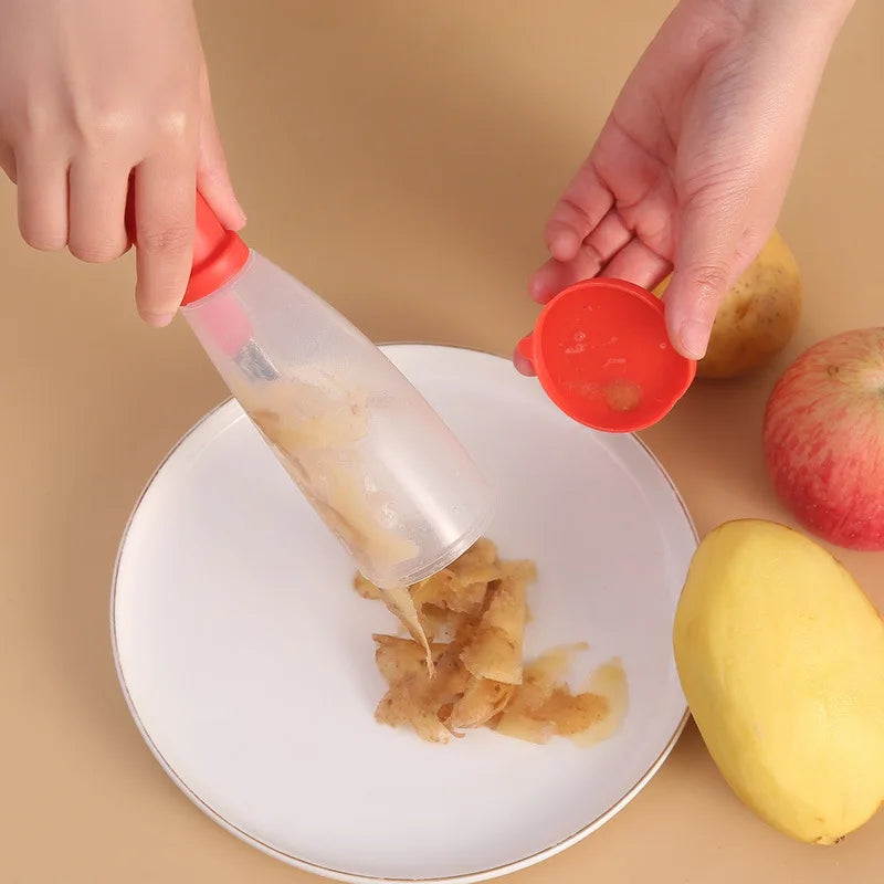 Kitchenley Multifunctional Peeling Knife with Storage Tube – Household Apple & Vegetable Peeler with Blade Cover