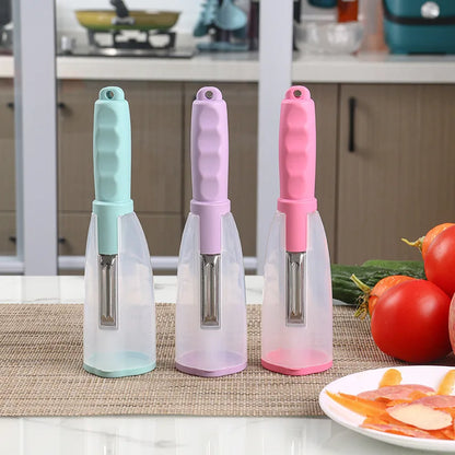 Kitchenley Multifunctional Peeling Knife with Storage Tube – Household Apple & Vegetable Peeler with Blade Cover