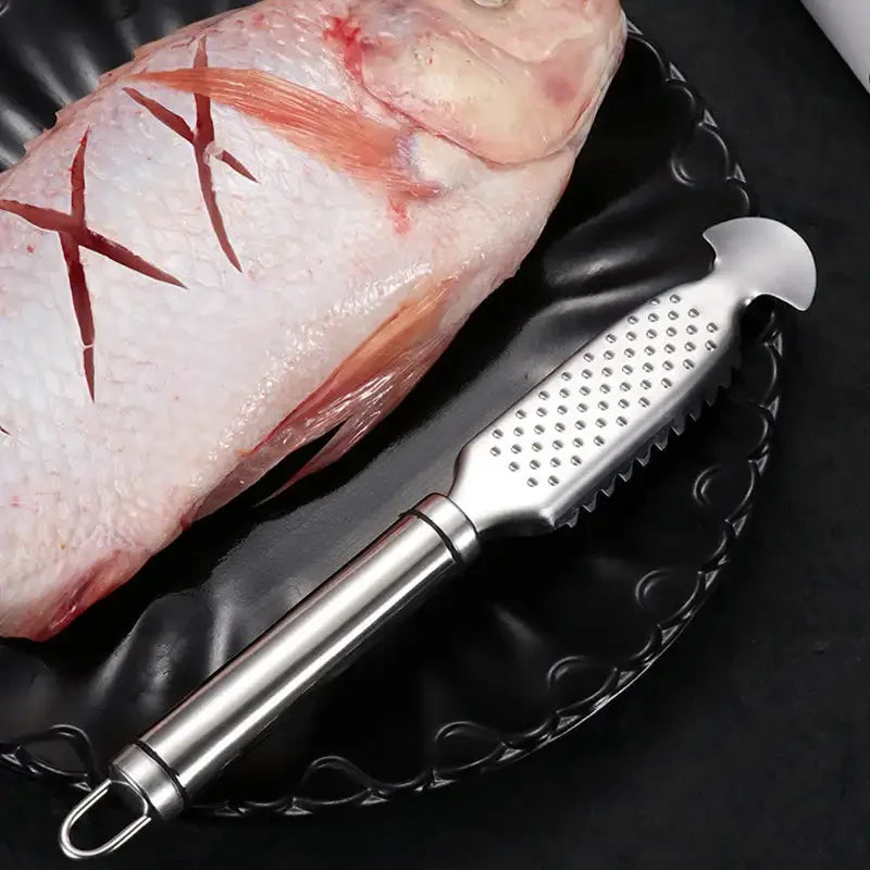 Stainless Steel Fish Scale Scraper & Belly Knife – Multi-Use Ginger & Garlic Grater Kitchen Tool