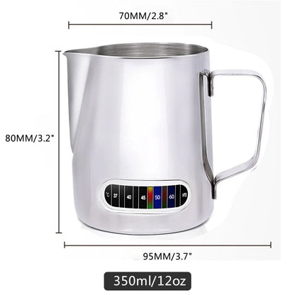 350mL Stainless Steel Milk Frothing Pitcher Temperature Display Milk Frother Pitcher Jug Cup for Latte Art Barista Kitchen