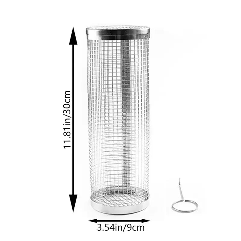 Rolling BBQ Grill Basket – Cylinder Barbecue Cage & Grilling Basket for Outdoor Camping
