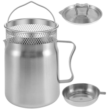 Kitchenley 2L Oil Filter Pot – Stainless Steel with Fine Mesh Strainer & Fry Basket