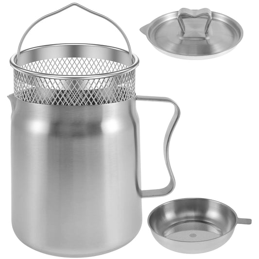 Kitchenley 2L Oil Filter Pot – Stainless Steel with Fine Mesh Strainer & Fry Basket