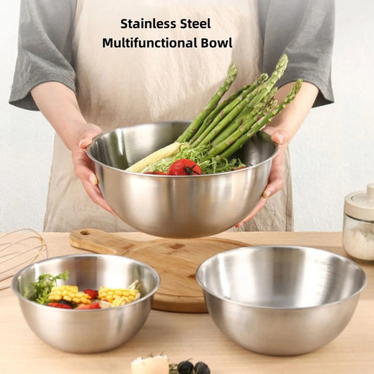 17/19/22CM Stainless Steel Salad Bowls Egg Flour Mixing Basin Fruit Vegetable Noodle Container for Kitchen Tableware Baking Tool