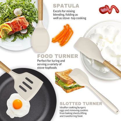 12pcs Silicone Kitchenware Cooking Utensils Set Non Stick Cookware Spatula Shovel Egg Beaters Baking Set with Storage Bucket