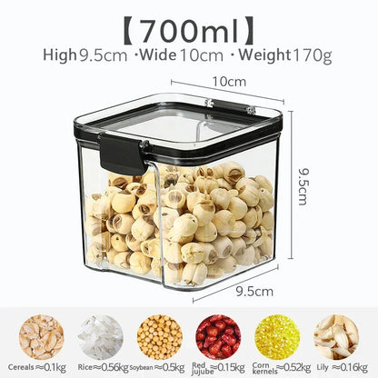 460/700/950/1300/1800ml Thick Sealed Storage Tank Transparent Square Dried Fruit Storage Box Kitchen Grain Storage Jar Container