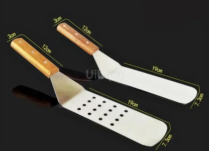Stainless Steel Steak Fried Shovel Spatula Pizza peel Grasping Cutter Spade Pastry BBQ Tools Wooden Rubber Handle Kitchen turner