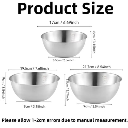 17/19/22CM Stainless Steel Salad Bowls Egg Flour Mixing Basin Fruit Vegetable Noodle Container for Kitchen Tableware Baking Tool
