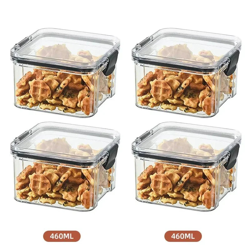 460/700/950/1300/1800ml Thick Sealed Storage Tank Transparent Square Dried Fruit Storage Box Kitchen Grain Storage Jar Container