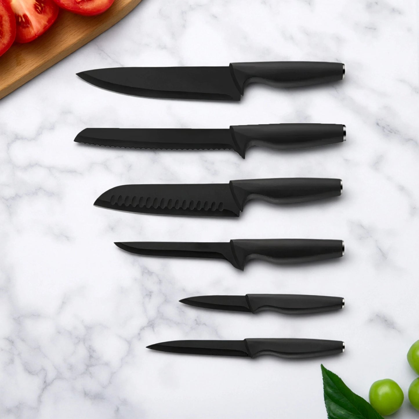 15-piece kitchen stainless steel knife set with knife holder, space-saving storage, full handling of ingredients
