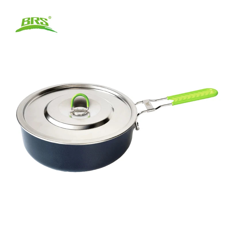 BRS Camping Fry Pan Ultralight Outdoor Picnic Pan with Folding Handle Aluminum Non-stick Cooking Pot for Hiking BBQ Utensils