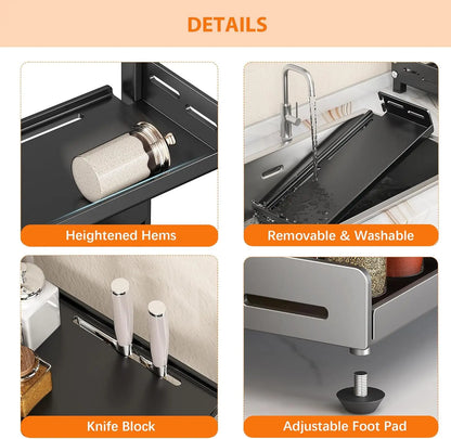 3 Tier Spice Storage Rack for Countertop Adjustable Spice Organization for Cabinet Kitchen Organizer Metal Shelf Black