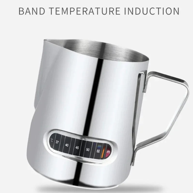350mL Stainless Steel Milk Frothing Pitcher Temperature Display Milk Frother Pitcher Jug Cup for Latte Art Barista Kitchen