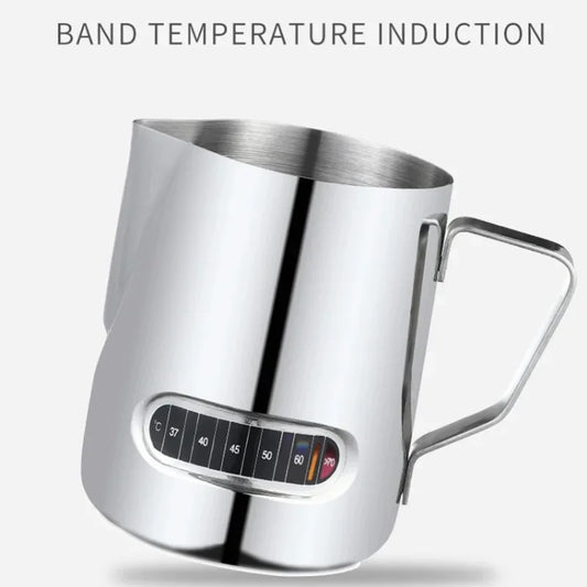 350mL Stainless Steel Milk Frothing Pitcher Temperature Display Milk Frother Pitcher Jug Cup for Latte Art Barista Kitchen