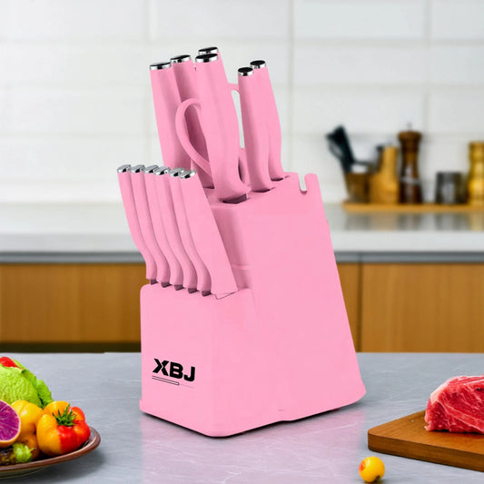 15-piece kitchen stainless steel knife set with knife holder, space-saving storage, full handling of ingredients