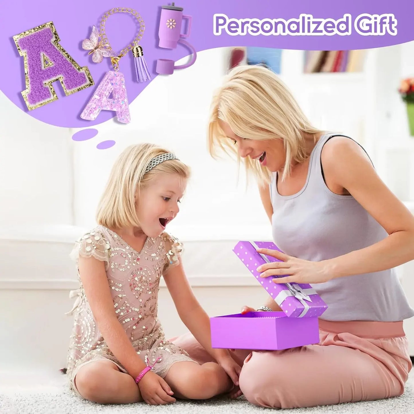 8PCS Accessories Set for Stanley Cup Purple 30oz 40oz tumbler Silicone Straw Topper Cover Cap Boot Handle Charm Initials Sticker