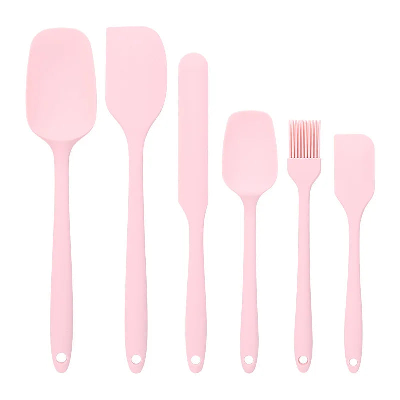 6pc Silicone Spatula set for baking-cake frosting kit with brush, non-stick scrapers & cream spreads |   cute kitchen gadgets