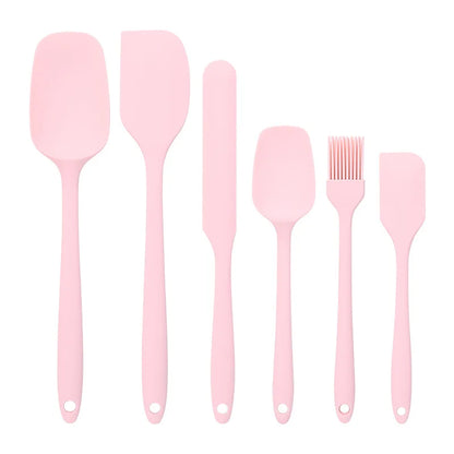 6pc Silicone Spatula set for baking-cake frosting kit with brush, non-stick scrapers & cream spreads |   cute kitchen gadgets