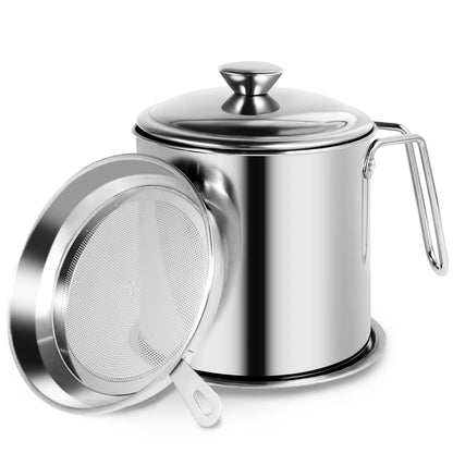 Kitchenley 2L Oil Filter Pot – Stainless Steel with Fine Mesh Strainer & Fry Basket