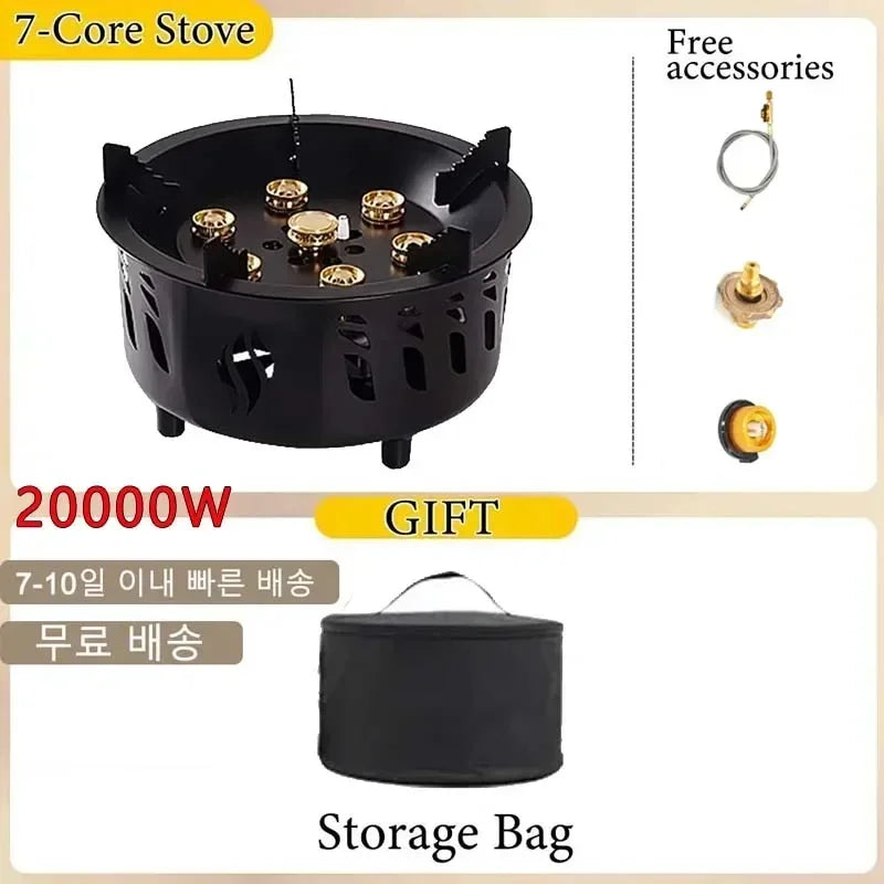 19800W 7-Core Camping Stove High-Power Gase Burner Windproof Stove Electronic ignition Outdoor Stoves Hiking Camping