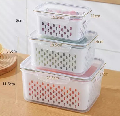 Fridge Fruit Storage Containers with Removable Washing Bowl & Strainer – Produce Keeper for Salad, Berries & Lettuce