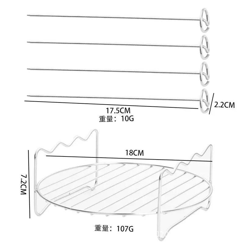 304 Stainless Steel Air Fryer Grill Rack & Vertical Skewer Stand – Dehydrator BBQ Rack & Toast Bread Holder