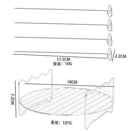 304 Stainless Steel Air Fryer Grill Rack & Vertical Skewer Stand – Dehydrator BBQ Rack & Toast Bread Holder