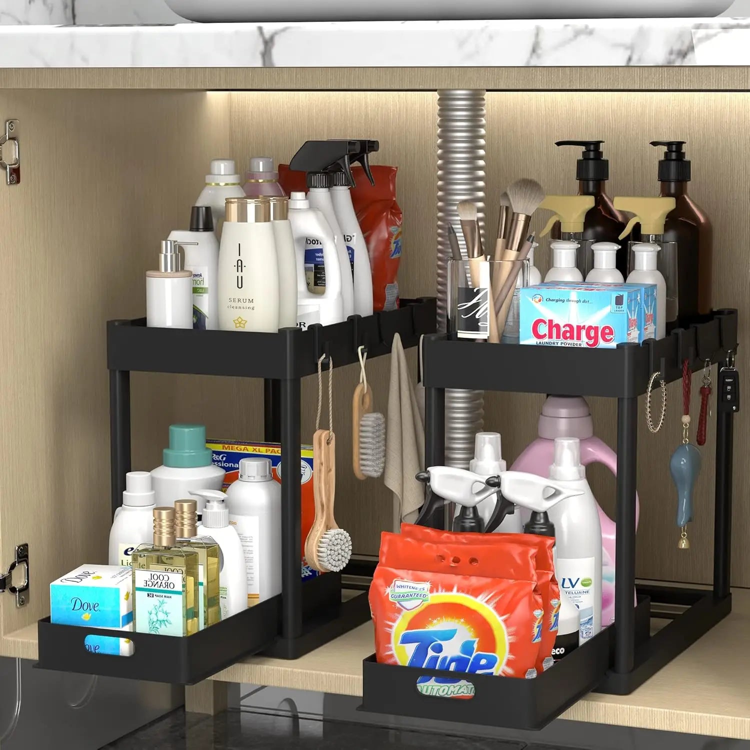 Double-Tier Sink-Mounted Storage Rack – Kitchen & Bathroom Shelving - Kitchenley