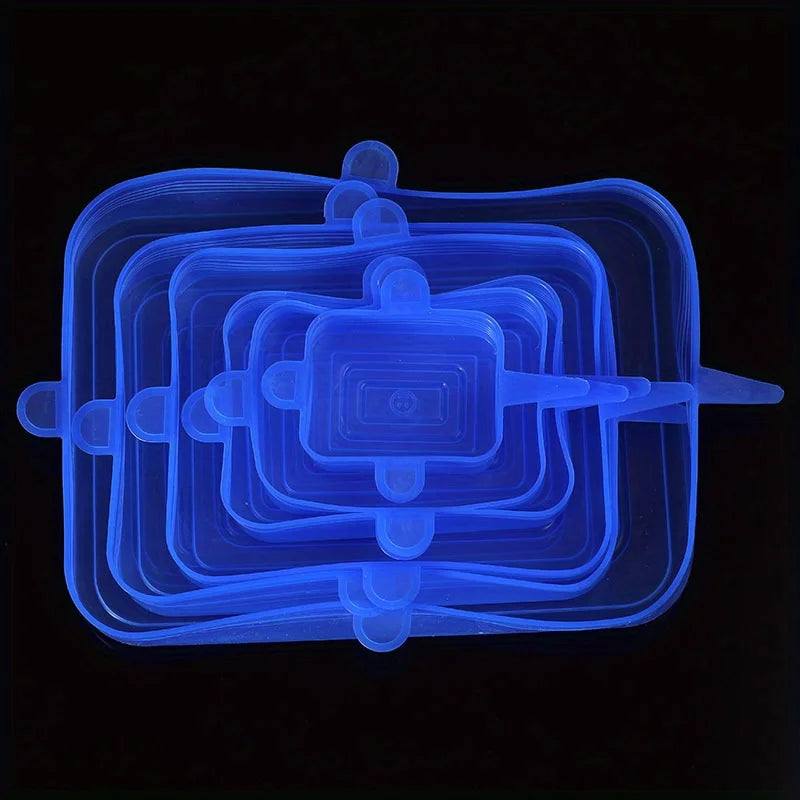 6pcs silicone lid universal fresh-keeping cover round rectangular sealed bowl lid leftover refrigerator cling film set mold