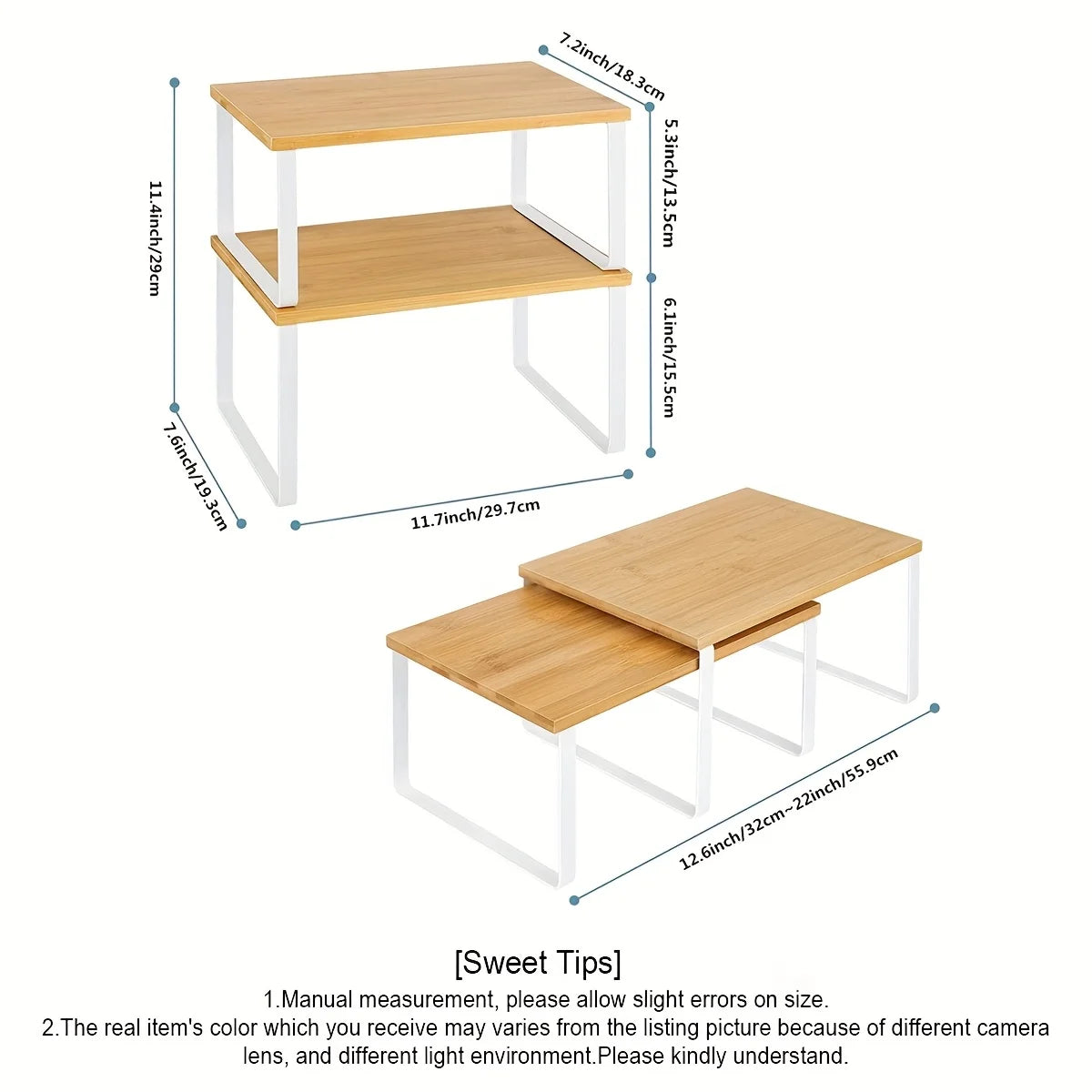 Stackable Expandable Kitchen Counter Shelves & Spice Rack – Cabinet Organizer Set of 2