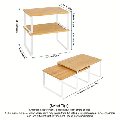 Stackable Expandable Kitchen Counter Shelves & Spice Rack – Cabinet Organizer Set of 2
