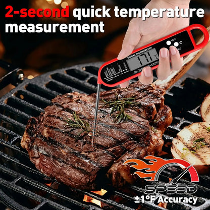 Food Thermometer Fast Precise with Magnet Foldable Probe Grill & Cooking Outdoor Camping & Kitchen Accessories Water Resistant