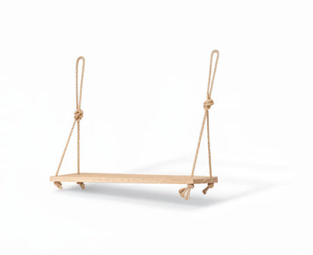 Wooden Floating Wall Shelf with Hanging Rope – Plant & Flower Display Shelf