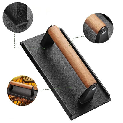 Kitchenley Heavy-Duty Cast Iron Steak & Burger Press – Round & Rectangular Meat Press with Handle for Outdoor Grilling