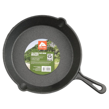 Pre-Seasoned Cast Iron Skillet 10.5 Inch Heat Distribution Versatile Cooking Nonstick Surface Campfire Safe Easy Drain Pour
