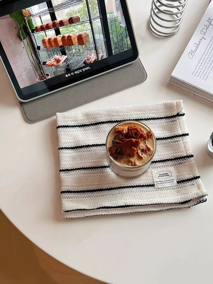 Simple Black White Striped Tablecloth Placemat Dining Table Mat Coaster Food Posing Background Cloth Home Decoration Accessories