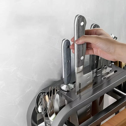 Kitchenley Stainless Steel Knife & Cutting Board Integrated Storage Rack – Countertop Holder for Kitchen Organization