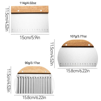 Stainless Steel Pastry Cutter & Dough Scraper with Scale – Noodle Knife & Cake Scraper Baking Tool (1/3 Pcs)