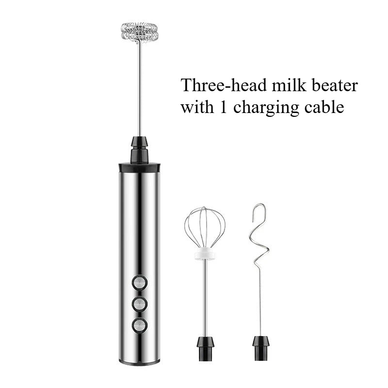 3 in 1 Electric Handheld Milk Frother 3 Adjustable Speeds Mini Hand Mixer Detachable Stainless Steel Whisk Home Kitchen Use Tool